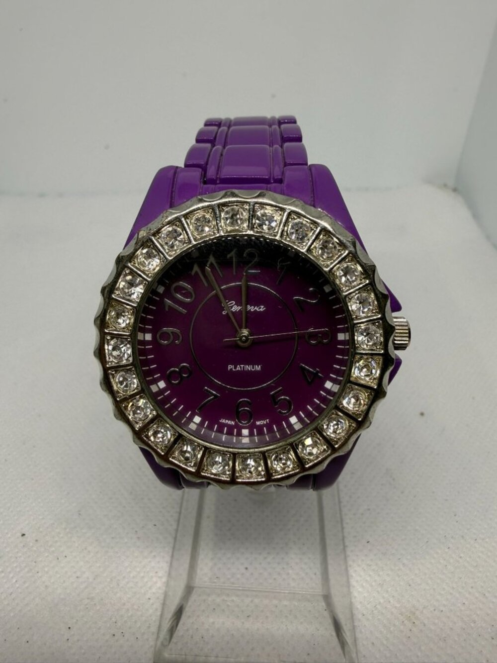 Geneva Platinum 3246 Women's 39mm Silver-Tone Paved Bezel Purple Band Watch